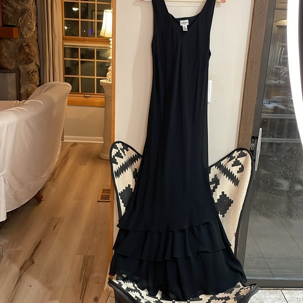 EUC Chicos Sz 3- 100% silk maxi dress with Chicos knit wrap Sz L/XL Gorgeous
